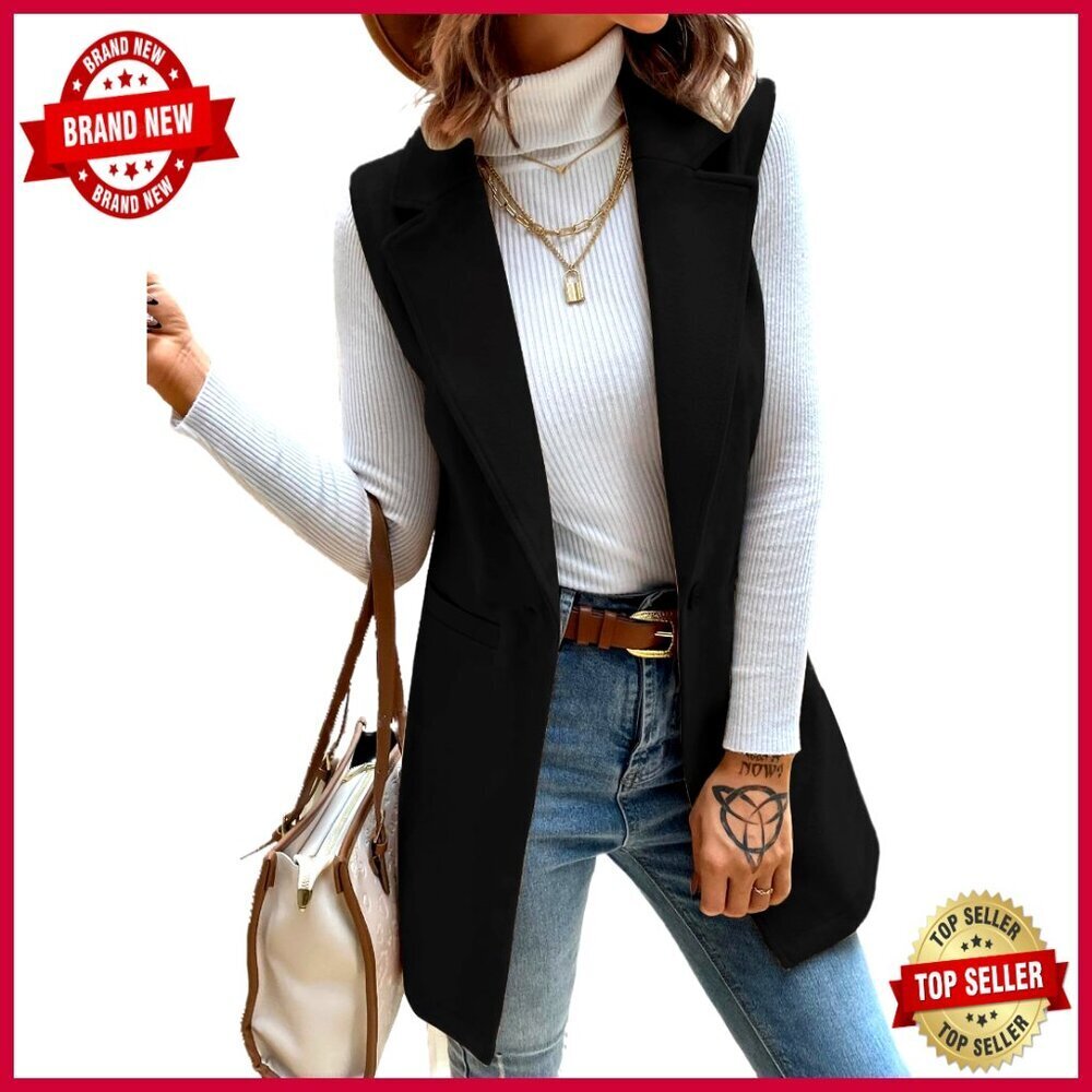 Wool Blend Sleeveless Blazer Vest Regular Fit Above Knee Length